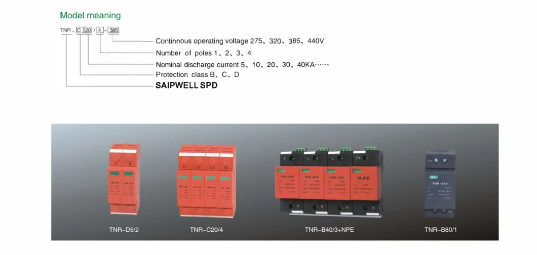 Solar DC SPD Dps 20ka 2p 3p AC SPD Surge Protective Device 800V 1000V 1200V 1500V